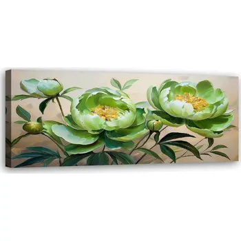 Obraz Obraz na plátně, Květy pivoňky Zelená Kompozice 90x30