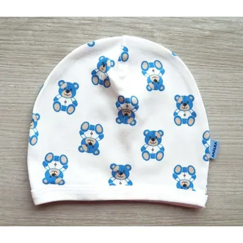 Kojenecká čepice AMÁLKA Bavlněná čepička saporka, modří medvídci Velikost: 74-80
