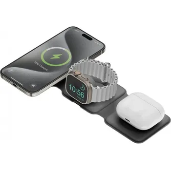 ENERGEA GoMag Trio Plus 3v1 bezdrátová MagSafe nabíječka pro iPhone / Apple Watch / AirPods - 15W - šedá