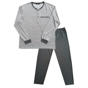 Pánské pyžamo C-Lemon Pánské bavlněné pyžamo s dlouhým rukávem - Clemon.AHT1 (Mix dezénů) Barva: Šedá, Velikost: 4XL