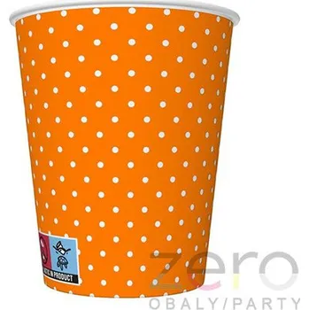 Jednorázové nádobí Pohárek (kelímek) nápojový papírový 0,25 l (8 ks) - oranžová s mini puntíky