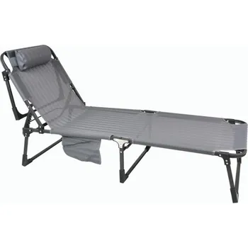 Zahradní lehátko Přenosné skládací lehátko kov + umělá textilie s polštářkem, na pláž / na terasu / k bazénu, šedé