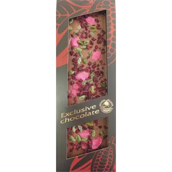 Bonbon Čokoláda mléčná s pistáciemi, růžemi a višněmi - Severka 115g