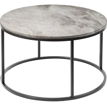 Konferenční stolek Kulatý mramorový konferenční stolek Pony 85 cm béžový glamour do obýváku na černé podstavě