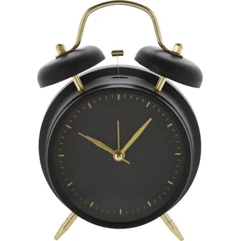 Budík Home Styling Collection Hodiny, budík se zlatými ručičkami, černá barva, Ø 12 cm