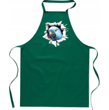 Kuchyňská zástěra KUCHYŇSKÁ ZÁSTĚRA bavlna zelená s motivem PAPOUŠKA ptáček FA_489_z