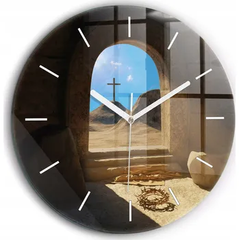 Hodiny Skleněné hodiny Sklo Tichý Bezhlučný Nástěnný Otevřený hrob Krista fi 60