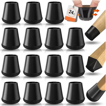 Podložka pod nábytek 24x ČERNÉ GUMOVÉ NÁSADKY S FILCEM NA NOHY NÁBYTKU ŽIDLÍ 15-20mm