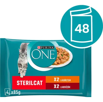Krmivo pro kočku Purina ONE STERILCAT multipack kuře a hovězí ve šťávě 48×85 g
