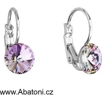 Náušnice Swarovski Elements Rivoli vlepený krystal 8mm - Dětské Ocelové náušnice visací fialové kulaté 51002.5 Vitrail Light (růžová, fialová, tyrkysová, duhová)