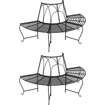 Zahradní lavice vidaXL Půlkruhové lavice kolem stromu 2 ks Ø 159 cm černé ocel
