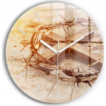 Hodiny Kulatý Nástěnné Hodiny Závěsné Klasické Kříž a trnová koruna průměr 60 cm