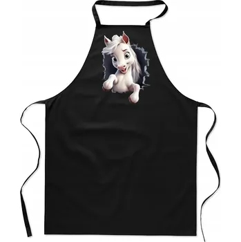 Kuchyňská zástěra KUCHYŇSKÁ ZÁSTĚRA bavlna černá s motivem koně / díra KOŇ s koněm koníkem FA_490_cz