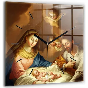 Hodiny Skleněné hodiny s motivem Tichý Klasický Nástěnné Svatá Rodina Andělé