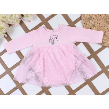 Dívčí šaty Body šaty pro miminko s krajkou a výšivkou koťat růžové 74