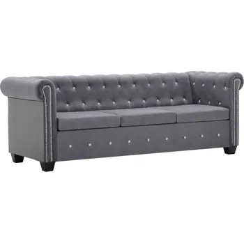 Pohovka vidaXL 3místná pohovka Chesterfield samet 199 x 75 x 72 cm šedá