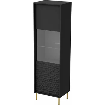Policová skříň Moderní černá vitrína na knihy se skleněnými dvířky a policemi do obývacího pokoje Afir Intesi