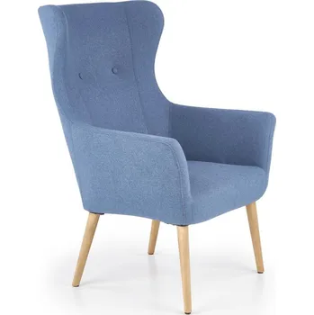 Křeslo Křeslo ušák Damar modré do obýváku skandinávské čalouněné s dřevěnými nohami Intesi