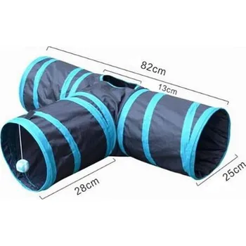 Hračka pro kočku Kočičí tunel třícestný, modrý, 82x28x25x13 cm