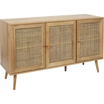 Komoda Moderní tří-dveřová dřevěná komoda s výpletem Bali 115 cm do obývacího pokoje