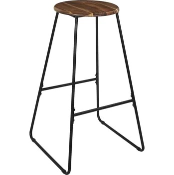 Barová židle Barová stolička Prius bez opěradla z akáciového dřeva a černé oceli 70 cm loftová do kuchyně nebo k ostrůvku