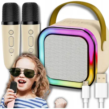 Mikrofon BLUETOOTH REPRODUKTOR PŘENOSNÝ KARAOKE RGB MIKROFON USB SD MINI JACK + MIKROFON