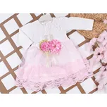 Dívčí společenské šaty s krajkou a květinovou broží bílo-růžové 68