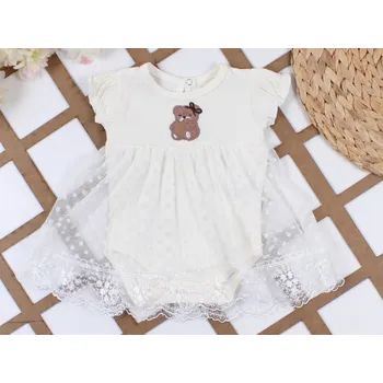 Dívčí šaty Body šaty pro miminko s krajkou a výšivkou medvídka krémové 68