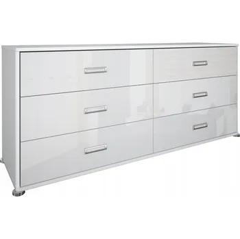 Komoda Bílá komoda Bella moderní se 6 zásuvkami do ložnice 174 cm Intesi lesk