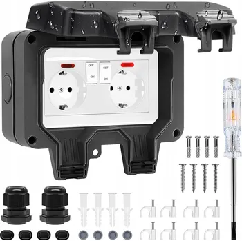 Elektrická zásuvka Dvojitá vodotěsná zásuvka šedá IP66 s uzemněním