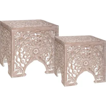 Nábytek Sada 2 čtvercových konferenčních stolků Terre boho dřevěných do obýváku Atmosphera