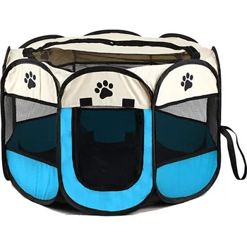 klec pro psa Látková ohrádka pro psy, kočky a drobná domácí zvířata , modrobéžová, 114x114x58cm