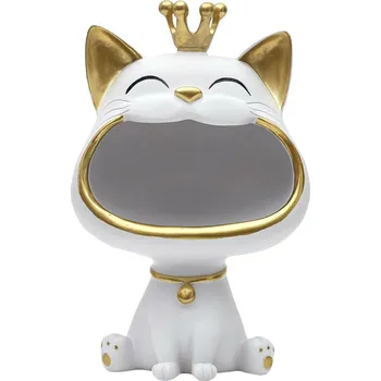 Dekorační figurka kočka glamour Intesi bílo-zlatá s miskou na drobnosti do obýváku