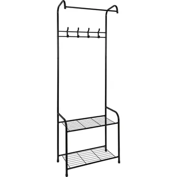 Věšák Intesi minimalistický černý kovový stojanový věšák do předsíně s policemi 170 cm
