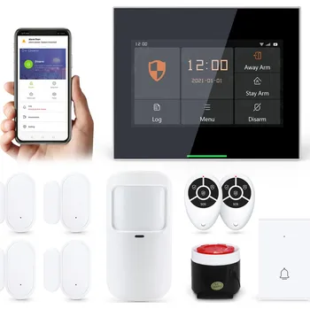 Sada domovního alarmu GSM alarm H502-4GEU TUYA - sada chytrého domovního WiFi alarmu s GSM-4G, 4,3" dotykový displej, alarm pro aplikaci TuyaSmart