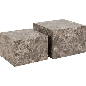 Konferenční stolek Sada 2 konferenčních stolků Dice hnědý mramor loftový čtvercový do obýváku Actona