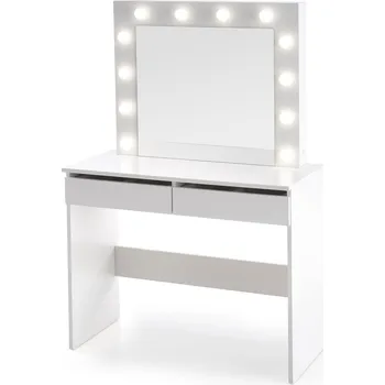 Toaletní stolek Moderní toaletní stolek s LED zrcadlem Sybilla bílý na líčení se zásuvkami do ložnice Intesi