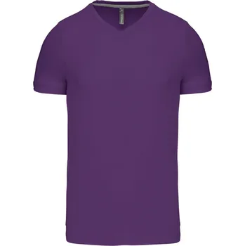KARIBAN Pánské bavlněné tričko vyšší gramáže s výstřihem do V K357 Barva: Fialová, Velikost: XXL
