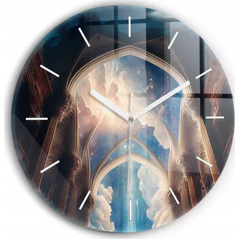 Hodiny Skleněné hodiny Sklo Tichý Bezhlučný Nástěnný Ilustrace Katedrála nebe fi 30