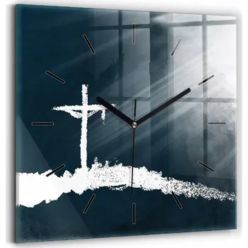 Hodiny Skleněné hodiny s motivem na zeď Tiché ručičky Ilustrace Kříž kopec