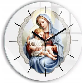 Obraz Tichá nástěnná skleněná hodina do obýváku ložnice Malý Ježíš a Marie průměr 30 cm