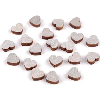 Svatební dekorace Dřevěné srdce mini k nalepení Ø10 mm stříbrné - 20ks