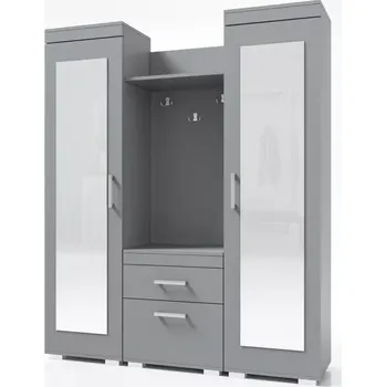 Předsíňová stěna Předsíňová stěna PS24 XL policová, šedá (úchyt 3/stříbrné/+police)