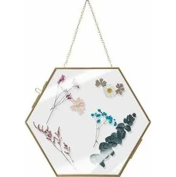 Kovová nástěnná dekorace Clea Atmosphera zlatý hexagon do obývacího pokoje 25x21 cm