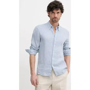 Pánská košile Lněná košile Michael Kors modrá barva, slim, s límečkem button-down CS4400H4YT 50X, vel. S