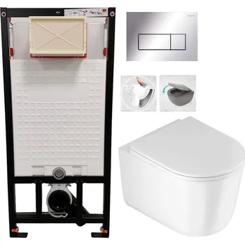 Klozet DEANTE Podomítkový rám, pro závěsné WC mísy + SLIM tlačítko chrom + WC DEANTE Jasmin se sedátkem RIMLESS CST_WC01 051P JA1