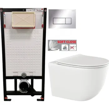 DEANTE Podomítkový rám, pro závěsné WC mísy + SLIM tlačítko chrom + WC INVENA TINOS + SEDÁTKO CST_WC01 051P NO1