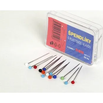 Nástroj na niť a příze Špendlíky 50 kusů s barevnou hlavičkou Mikov