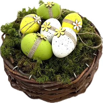Velikonoční dekorace Plastová vajíčka na zavěšení 6 cm, dekor kytička - 6 ks v tubě