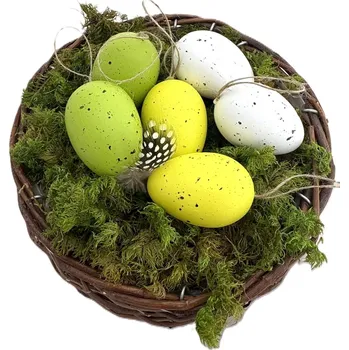 Velikonoční dekorace Plastová dekorativní vajíčka s trávou 6 cm, mix zelená, 6 ks